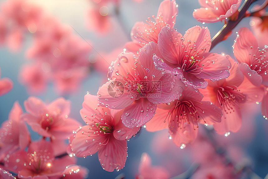 清晨绚丽粉色樱花图片