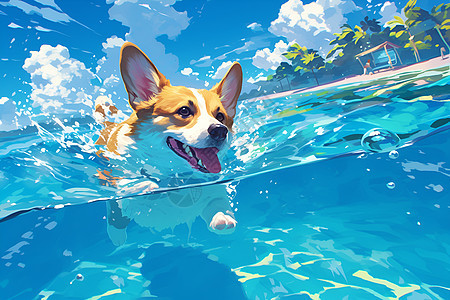 夏日游泳的小狗图片