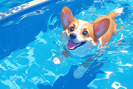 泳池游泳的小狗高清图片