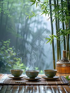 日系插画春季的绿茶背景