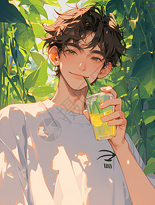 夏日喝果汁的男孩背景图片