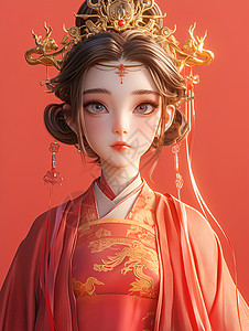 红裙少女古风动漫插画高清图片