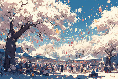 樱花树下的人群图片