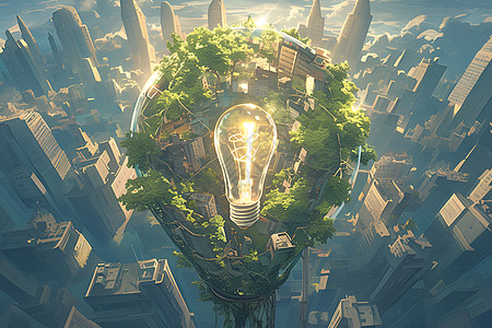 城市中的可持续能源灯泡图片