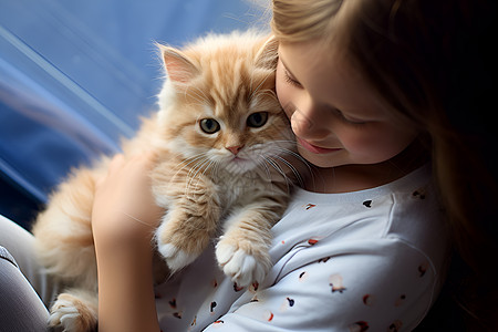 猫咪和女孩女孩和小猫背景