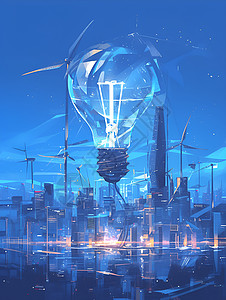 城市中展示的能源灯泡图片