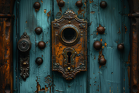 复古雕花的门锁图片