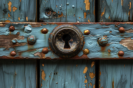 古朴门与锁的细腻插画高清图片