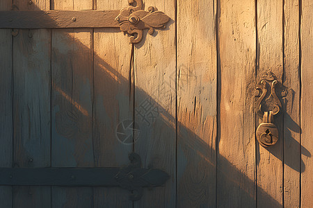 阳光下的古朴木门图片