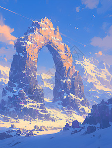 雄伟的雪覆石拱门图片