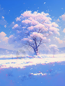 雪景中的花树图片