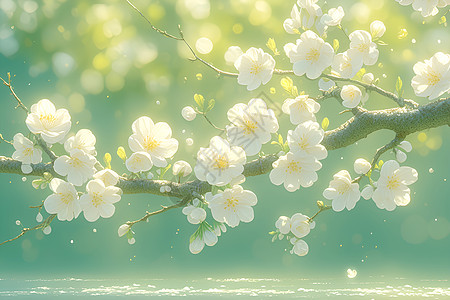 白色花朵枝头上的白色花卉插画