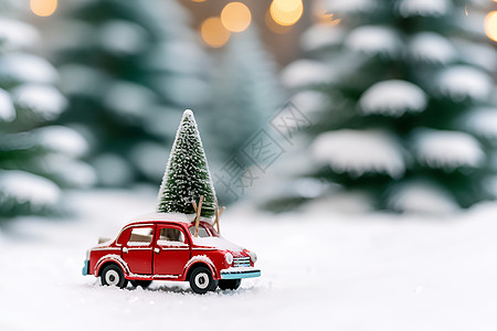 小红车和圣诞树图片