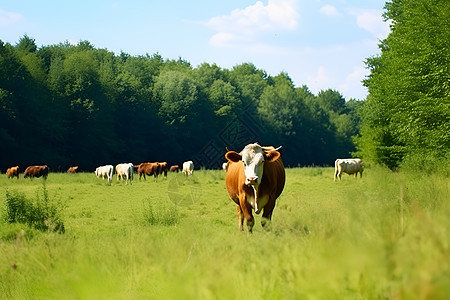 牛群在草地上放牧图片