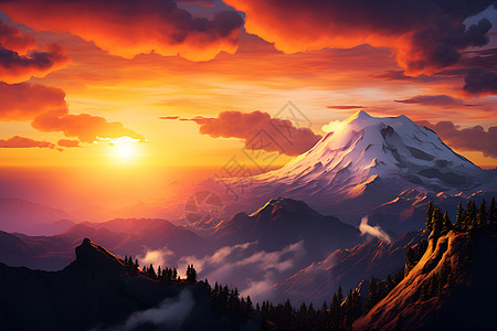 日落下的山脉图片