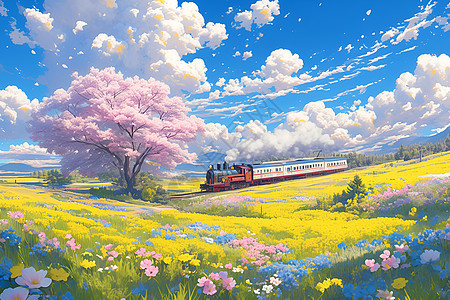 春色盎然的火车之旅图片