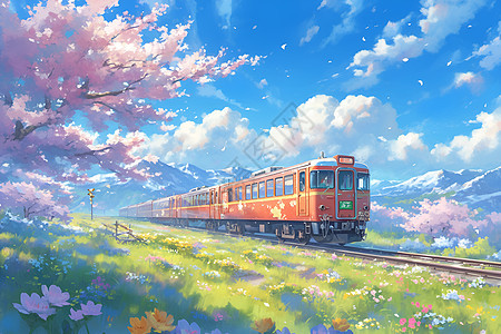 春色缤纷的列车图片