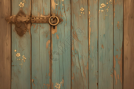 蓝色木门上的锁图片