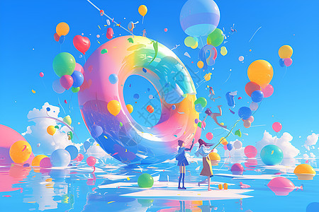 奇幻世界中的彩虹气球图片