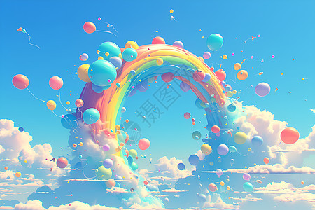 白云上的七彩气球背景图片