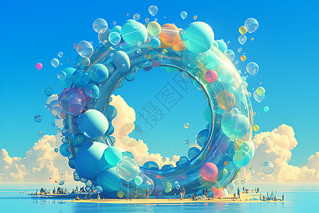 海洋上的多彩气球图片