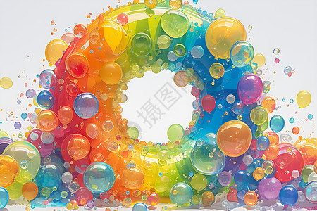 许多气球组成的彩虹图片
