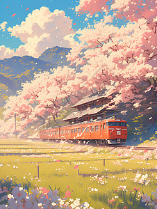 春之列车穿越花海美景图片