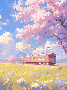 春日列车穿越花海图片