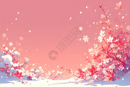 雪地上的红花图片