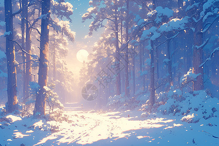 冬日森林中的雪径图片