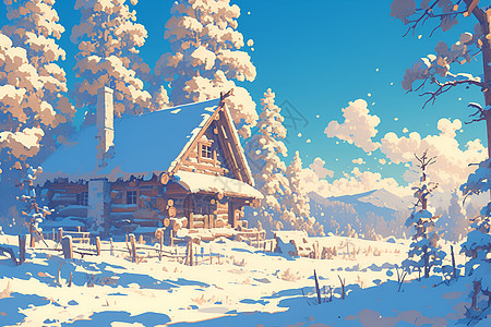 雪地里的木屋图片