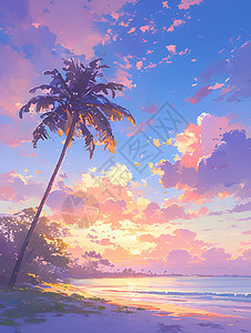 日出下海滩椰林图片