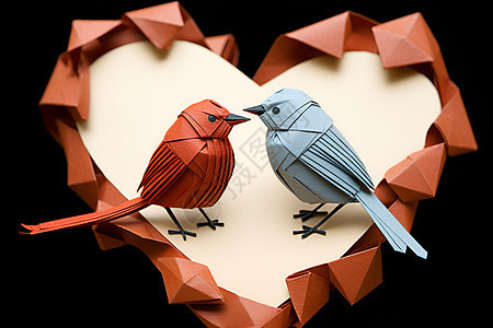 心形间的折纸小鸟图片