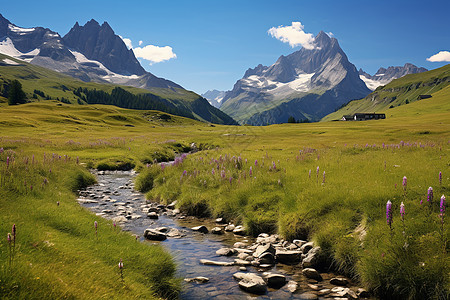 峡谷里的远山河流图片