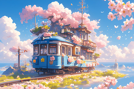 粉色列车穿越海岸图片