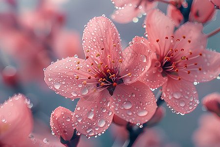 桃花酥美丽花朵上的水珠背景