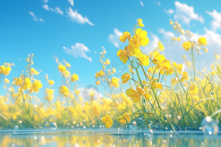 湖边的黄色花朵图片