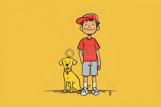 可爱的卡通男孩和小狗图片
