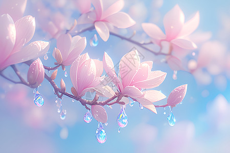 绽放春日的粉红玉兰高清图片
