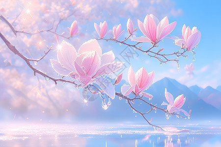 春日公园中绽放的粉色玉兰花图片