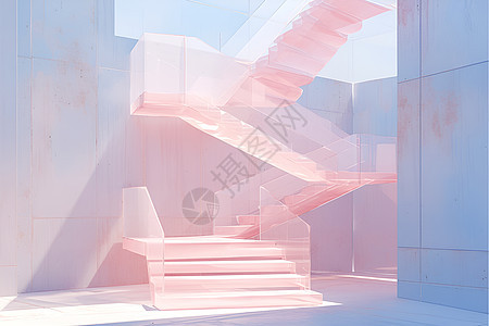 粉色建筑的楼梯图片