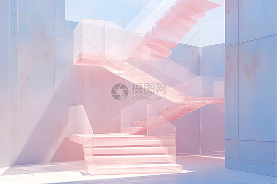 粉色建筑的楼梯图片