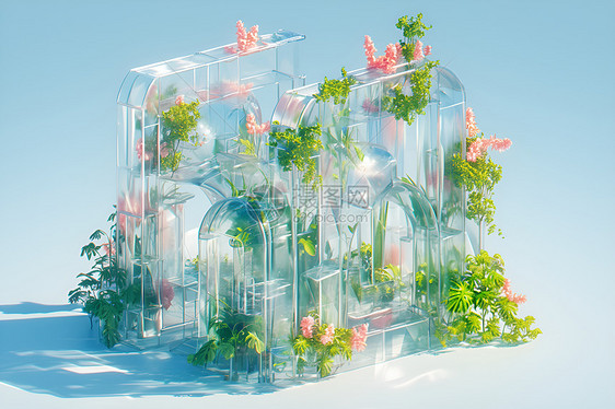 奇幻玻璃建筑中的植物图片