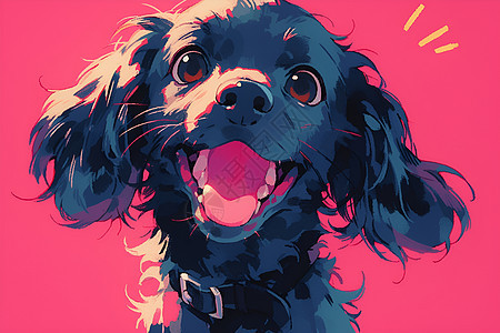 粉色背景下的黑色狗狗图片