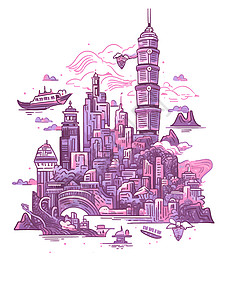 紫色建筑现代城市大楼插画