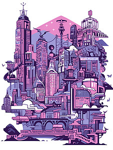 紫色建筑紫色的现代建筑插画