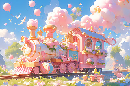 粉色的火车图片