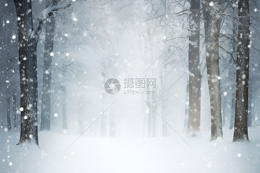 雪地上的树林图片