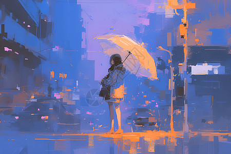 雨中的少女图片