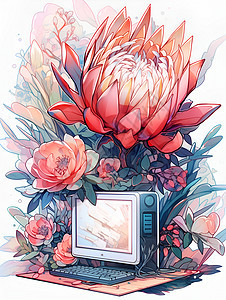 花朵和电脑图片